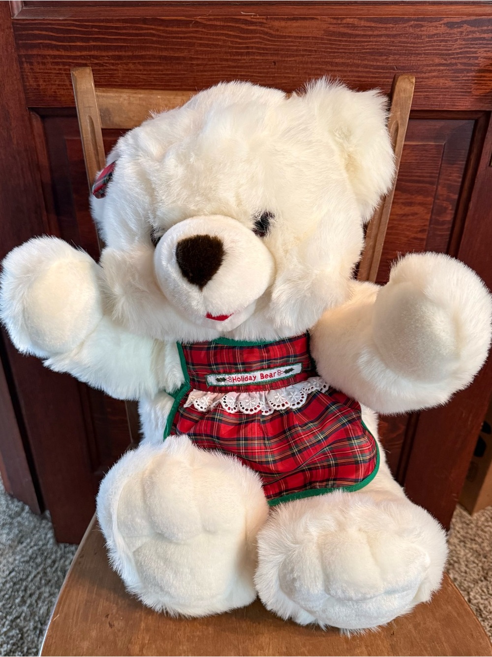 Vintage JCPenney Collection
Holiday Bear White Plush
Christmas Teddy Plaid Dress